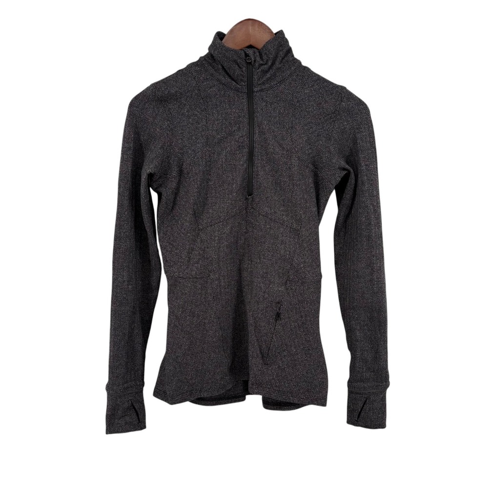 Lululemon Kanto Catch Me 1/2 Zip Pullover Size 4 Gray Herringbone Rulu